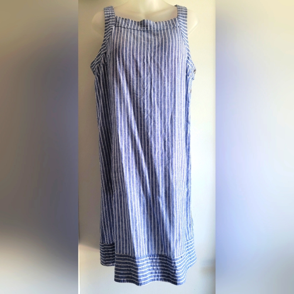 Linen Comfy Blue and White Striped Dress